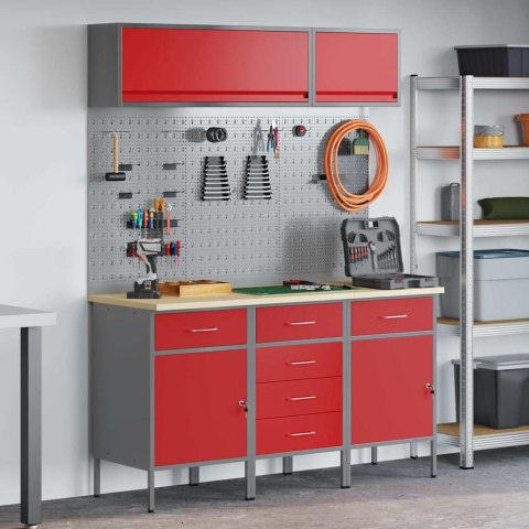 VidaXL Zestaw szafek roboczych z szufladą Z blokadą 8 pcs Czerwony