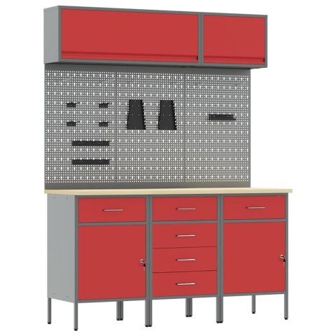 VidaXL Zestaw szafek roboczych z szufladą Z blokadą 8 pcs Czerwony