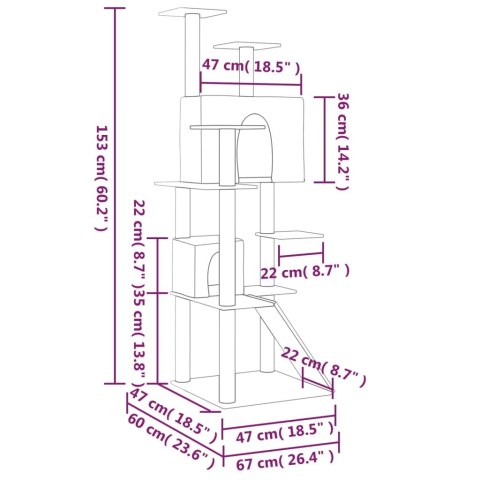 VidaXL Drapak dla kota z sizalowymi słupkami, kremowy, 153 cm