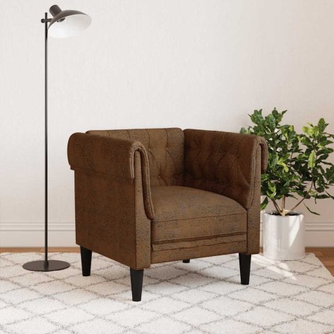 VidaXL Fotel Chesterfield, brązowy, obity tkaniną
