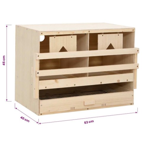 VidaXL Gniazdo dla kur, 2 przegrody, 63x40x45 cm, lite drewno sosnowe