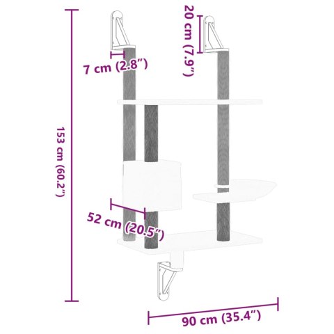 VidaXL Ścienne drzewko dla kota z drapakiem, jasnoszare, 153 cm