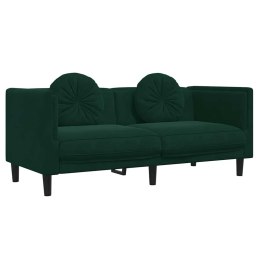 VidaXL Sofa 2-osobowa z poduszkami, ciemnozielona, aksamit