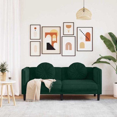 VidaXL Sofa 2-osobowa z poduszkami, ciemnozielona, aksamit