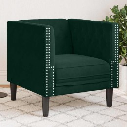 VidaXL Fotel Chesterfield, ciemnozielony, tapicerowany aksamitem