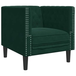 VidaXL Fotel Chesterfield, ciemnozielony, tapicerowany aksamitem