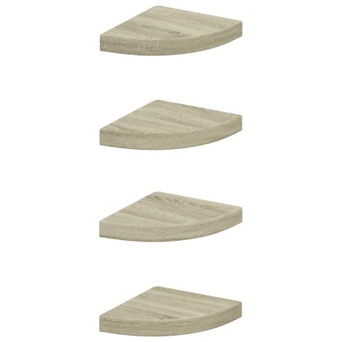 VidaXL Narożne półki ścienne, 4 szt., kolor dębowy, 25x25x3,8 cm, MDF