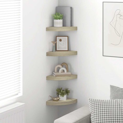 VidaXL Narożne półki ścienne, 4 szt., kolor dębowy, 25x25x3,8 cm, MDF