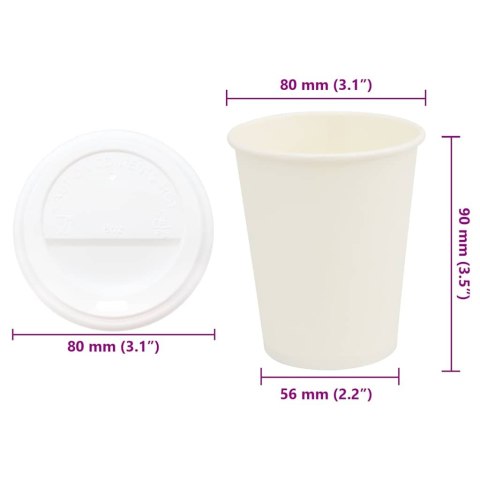VidaXL Papierowe kubki z pokrywkami, 1000 szt., 8oz, 200ml