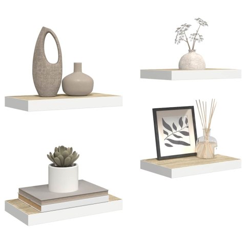 VidaXL Półki ścienne, 4 szt., kolor dębu i biel, 50x23,5x3,8 cm, MDF