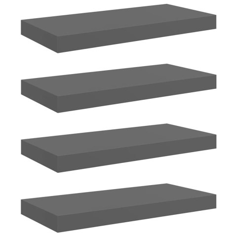 VidaXL Półki ścienne, 4 szt., wysoki połysk, szare, 50x23,5x3,8 cm, MDF