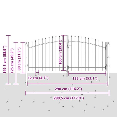 VidaXL Brama Podwójna WOERDEN 299,5 x 149,5 cm Stal Szary Zamykane