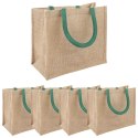 VidaXL Torebki jutowe 5 Naturalny i zielony 26 x 22 x 14 cm