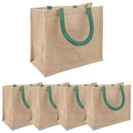 VidaXL Torebki jutowe 5 Naturalny i zielony 26 x 22 x 14 cm