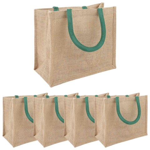 VidaXL Torebki jutowe 5 Naturalny i zielony 26 x 22 x 14 cm