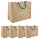 VidaXL Torebki jutowe 5 Naturalny i zielony 42 x 33 x 19 cm