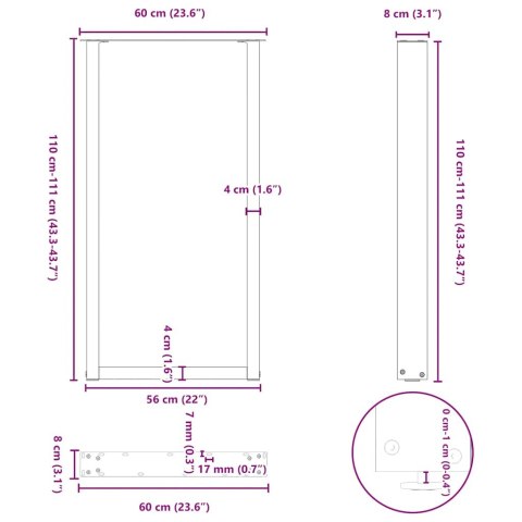 VidaXL Nogi do stołu barowego w kształcie litery U 2 szt. Antracyt 60x(110-111) cm Stal