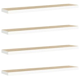 VidaXL Półki ścienne, 4 szt., dębowo-białe, 120 x 23,5 x 3,8 cm, MDF