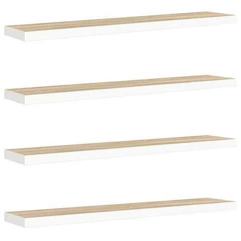 VidaXL Półki ścienne, 4 szt., dębowo-białe, 120 x 23,5 x 3,8 cm, MDF