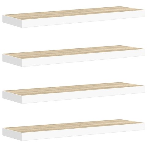 VidaXL Półki ścienne, 4 szt., dębowo-białe, 90x23,5x3,8 cm, MDF