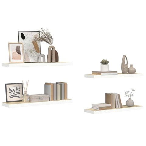 VidaXL Półki ścienne, 4 szt., dębowo-białe, 90x23,5x3,8 cm, MDF