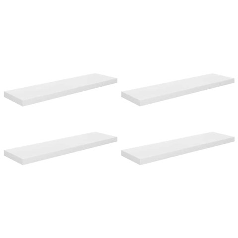 VidaXL Półki ścienne, 4 szt, wysoki połysk, białe, 90x23,5x3,8 cm, MDF