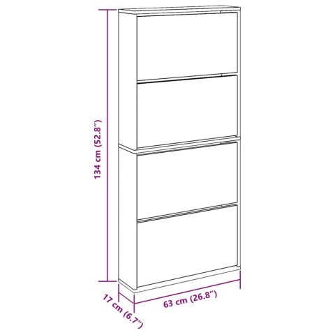 VidaXL Szafka na buty z lustrem, przydymiony dąb, 63x17x134 cm
