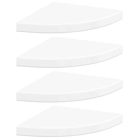VidaXL Narożne półki ścienne, 4 szt., połysk, białe, 35x35x3,8 cm, MDF
