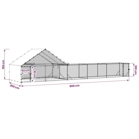 DUŻY KURNIK XXL DLA KUR Z WYBIEGIEM 8X2X1,9 M STAL OCYNKOWANA