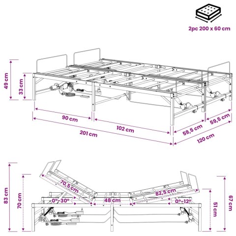 ELEKTRO REGULOWANY STELAŻ ŁÓŻKA CZARNY 120 X 200 CM STAL