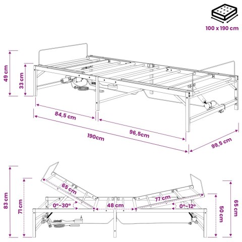 VidaXL Elektro Regulowany Stelaż Łóżka Biały 100 x 190 cm Stal