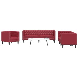 VidaXL 3-cz. zestaw wypoczynkowy Chesterfield, bordowy, sztuczna skóra