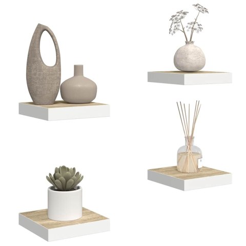 VidaXL Półki ścienne, 4 szt., dębowo-białe, 23 x 23,5 x 3,8 cm, MDF
