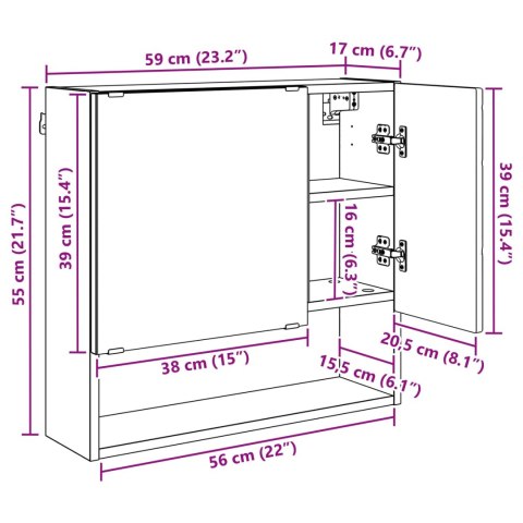 VidaXL Szafka z lustrem Stare drewno 59 x 17 x 55 cm