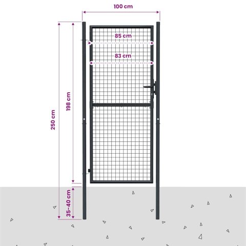 BRAMA OGRODOWA Z SIATKI GALWANIZOWANA STAL 100X250CM SZARA