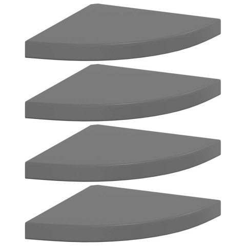 VidaXL Narożne półki ścienne, 4 szt., połysk, szare, 35x35x3,8 cm, MDF