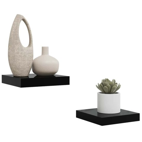 VidaXL Półki ścienne 2 szt., czarne, wysoki połysk, 23x23,5x3,8 cm MDF