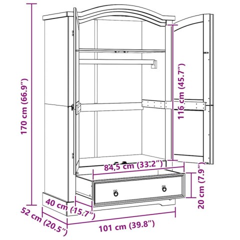 VidaXL Garderoba Corona Biały 101 x 52 x 170 cm Lite drewno sosnowe