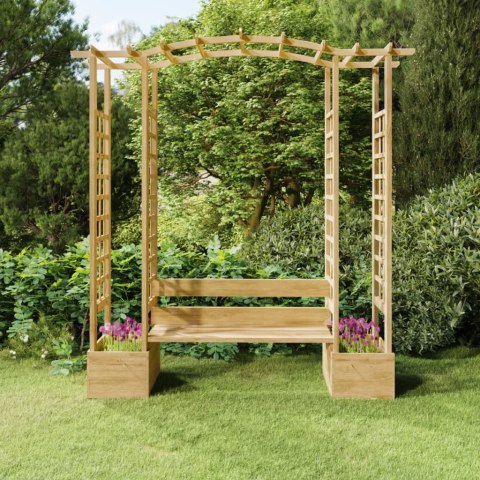 PERGOLA Z ŁAWKĄ I DONICAMI, IMPREGNOWANE DREWNO SOSNOWE