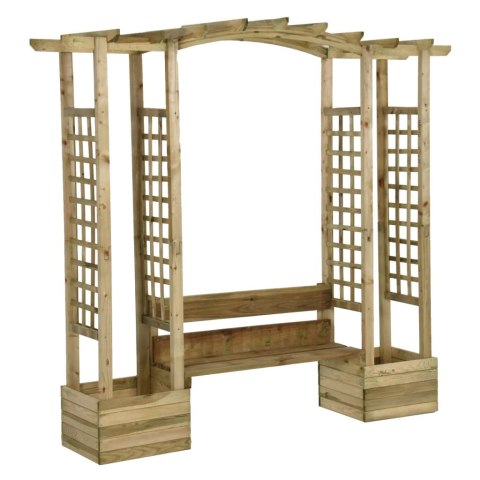 PERGOLA Z ŁAWKĄ I DONICAMI, IMPREGNOWANE DREWNO SOSNOWE
