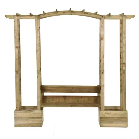 PERGOLA Z ŁAWKĄ I DONICAMI, IMPREGNOWANE DREWNO SOSNOWE