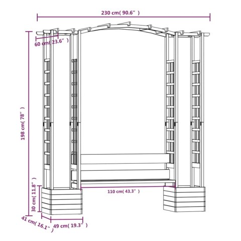 PERGOLA Z ŁAWKĄ I DONICAMI, IMPREGNOWANE DREWNO SOSNOWE