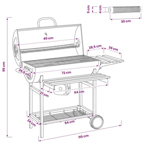VidaXL Grill beczkowy na kółkach z półkami 3 szt. 115 x 85 x 95 cm