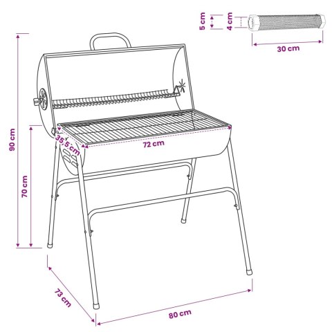 VidaXL Grill beczkowy z 2 rusztami do gotowania 3 szt. 80 x 73 x 90 cm