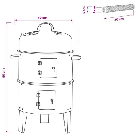 VidaXL Grill na świeżym powietrzu Ø 40 x 80 cm Stal Czarny