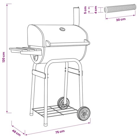 VidaXL Grill węglowy 75 x 48 x 120 cm srebrny