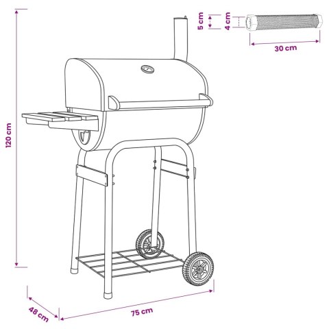 VidaXL Grill węglowy 75 x 48 x 120 cm srebrny