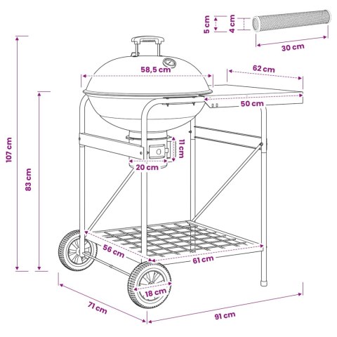 VidaXL Grill węglowy z rurkami do wędzenia 91 x 71 x 107 cm Stal