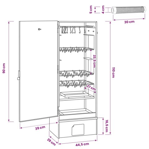 VidaXL Wędzarnia 3 szt. 44,5 x 29 x 110 cm Stal galwanizowana srebrny