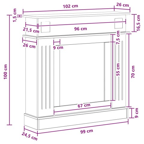 VidaXL Obudowa kominka Biały wysoki połysk 102 x 26 x 100 cm